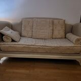 Wooden sofa and rags