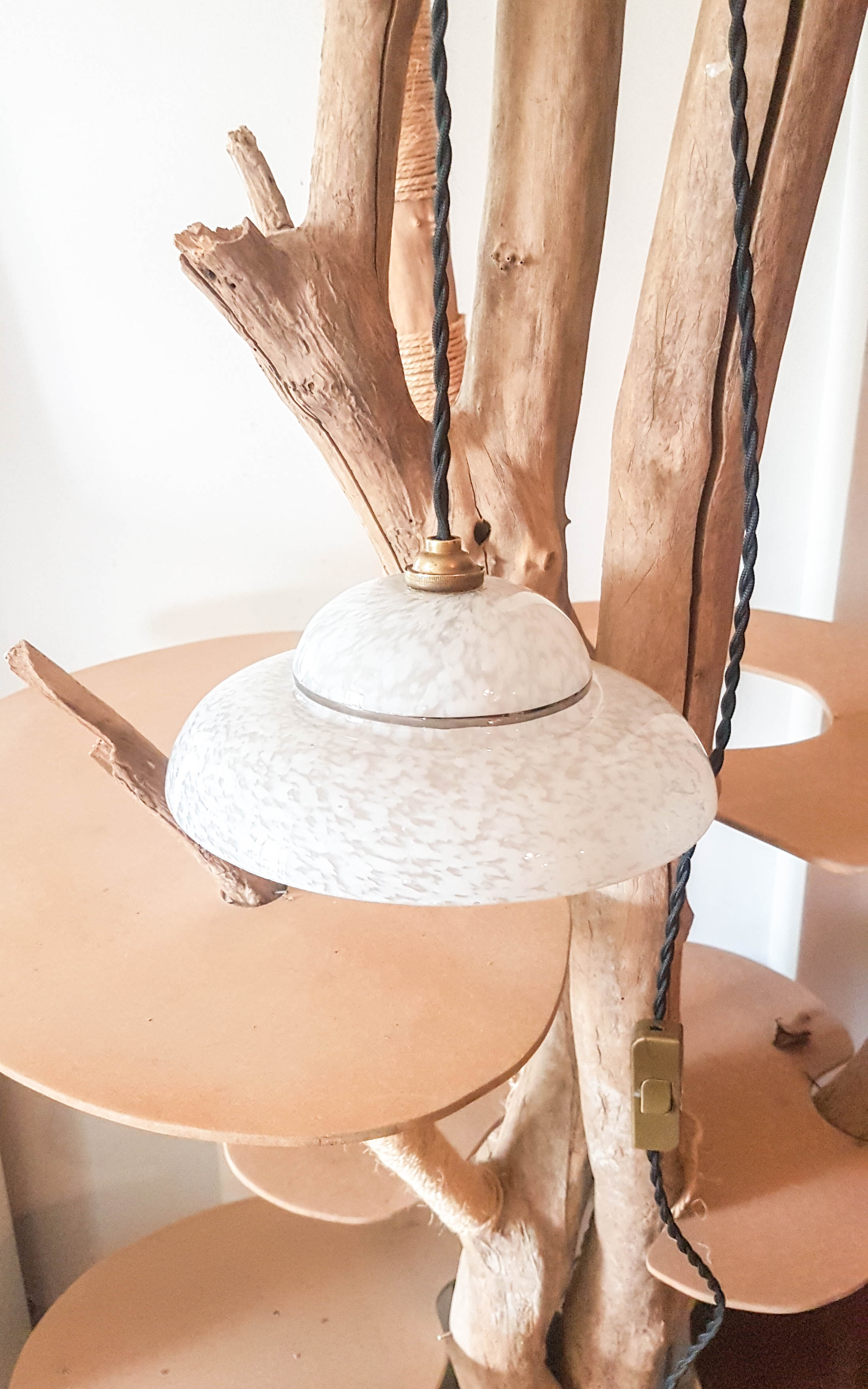 White opaline glass Clichy lamp, vintage pendant light