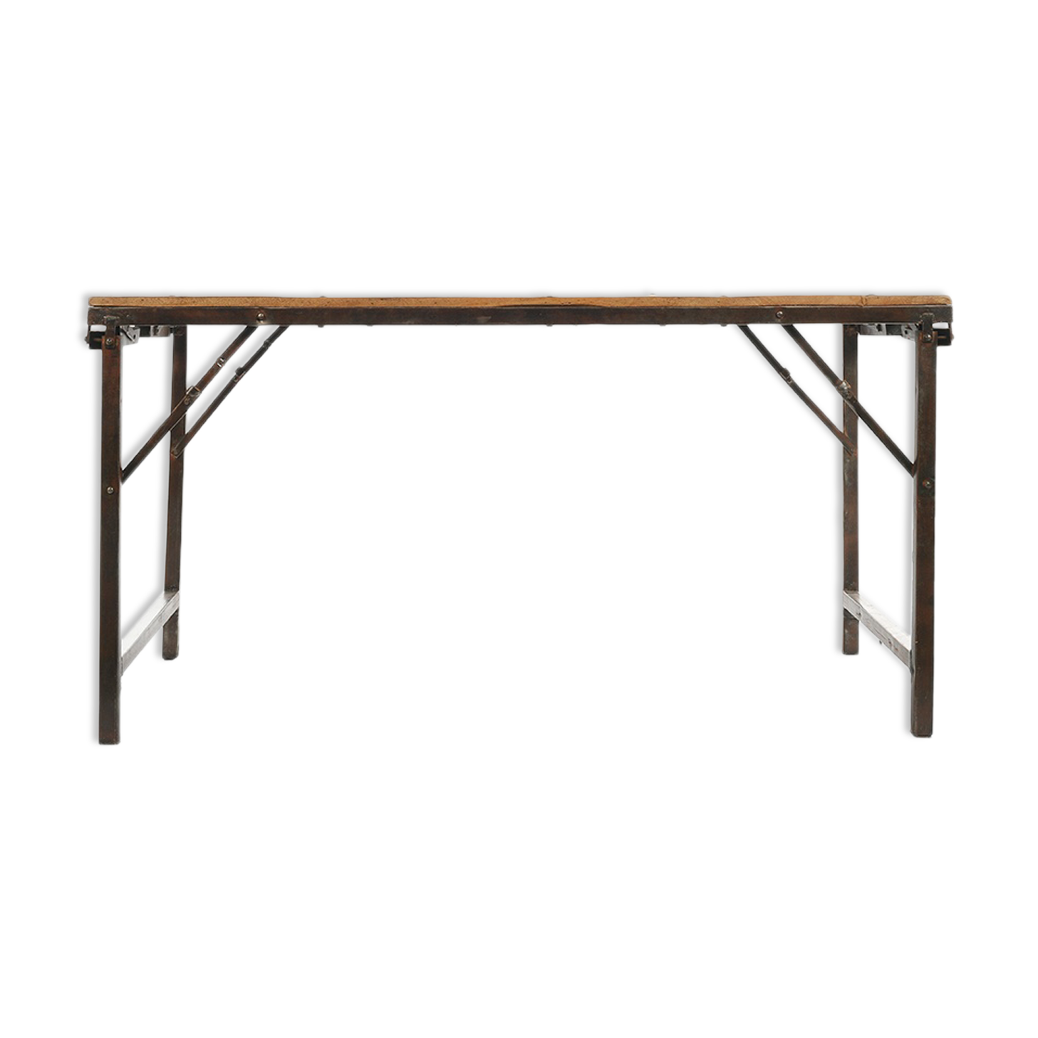 Folding dining room table with wooden tray and iron feet