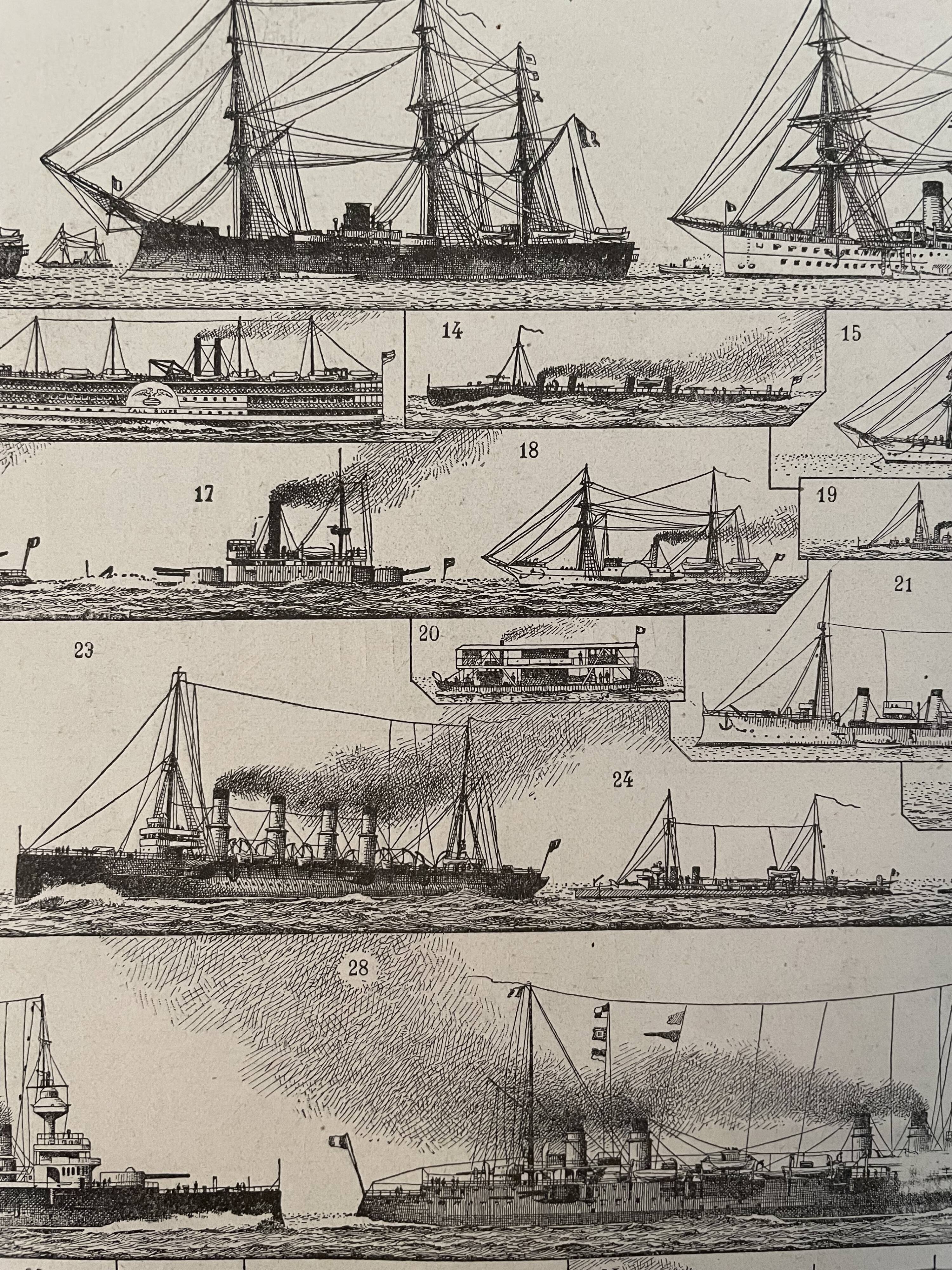 Lithograph engraving on ships from 1897