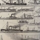 Lithographie gravure sur les navires de 1897