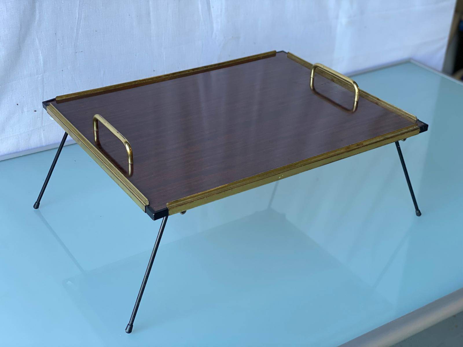 Vintage folding breakfast tray in gilded rosewood 50x40