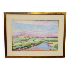 Gouache sur papier représentant - marais