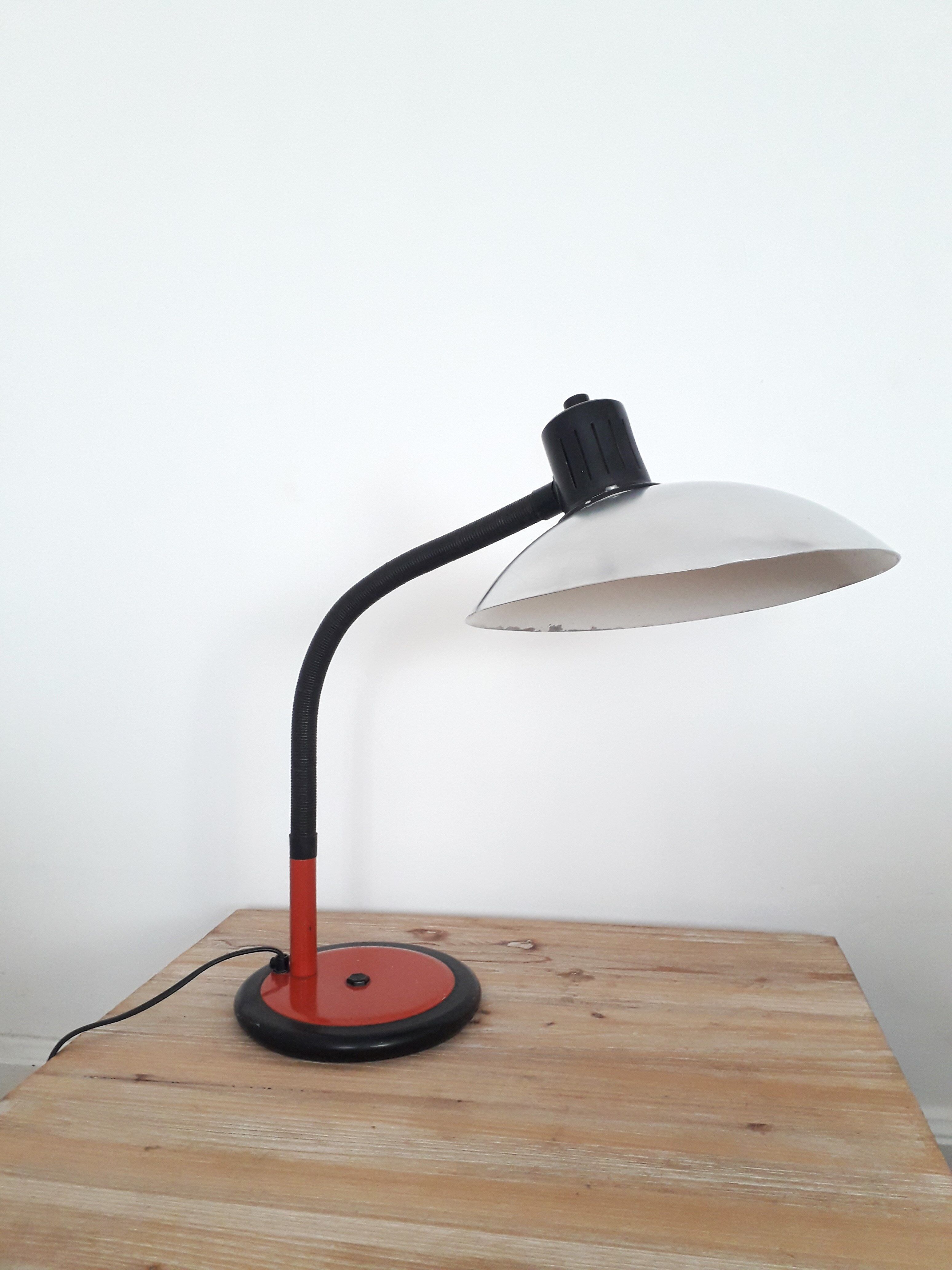Adjustable desk lamp in lacquered metal and brushed aluminum- 1960s