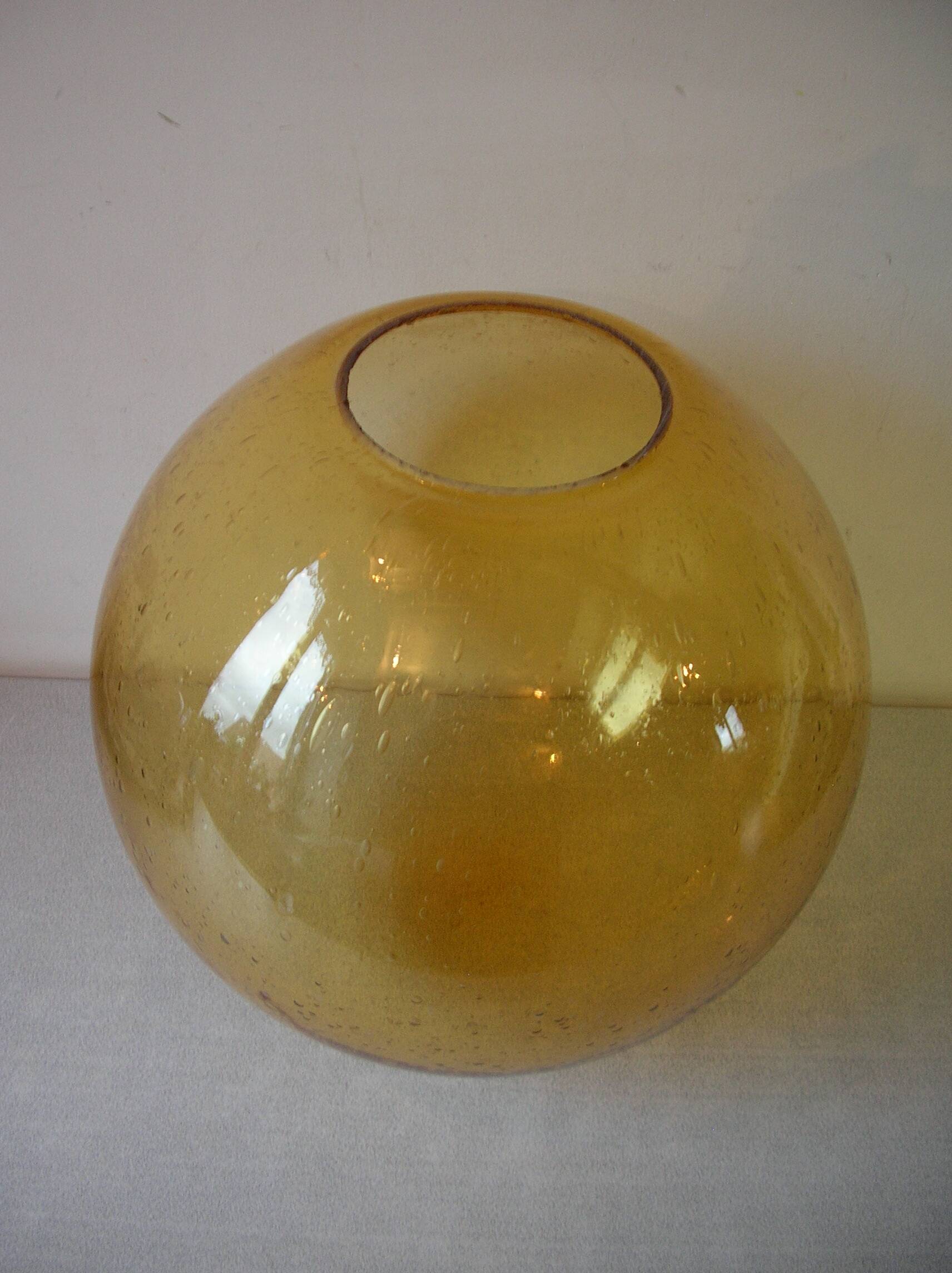 Old large lampshade globe ball sphere amber glass bubbles chandelier lighting fixture