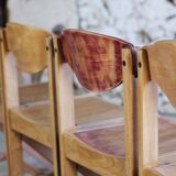 4 vintage canteen chairs in beech, 1980.
