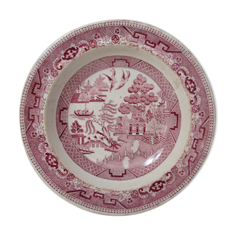 Ancien plat creux rose orientaliste