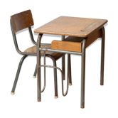 Bureau d'école vintage des années 60 avec porte-cartable
