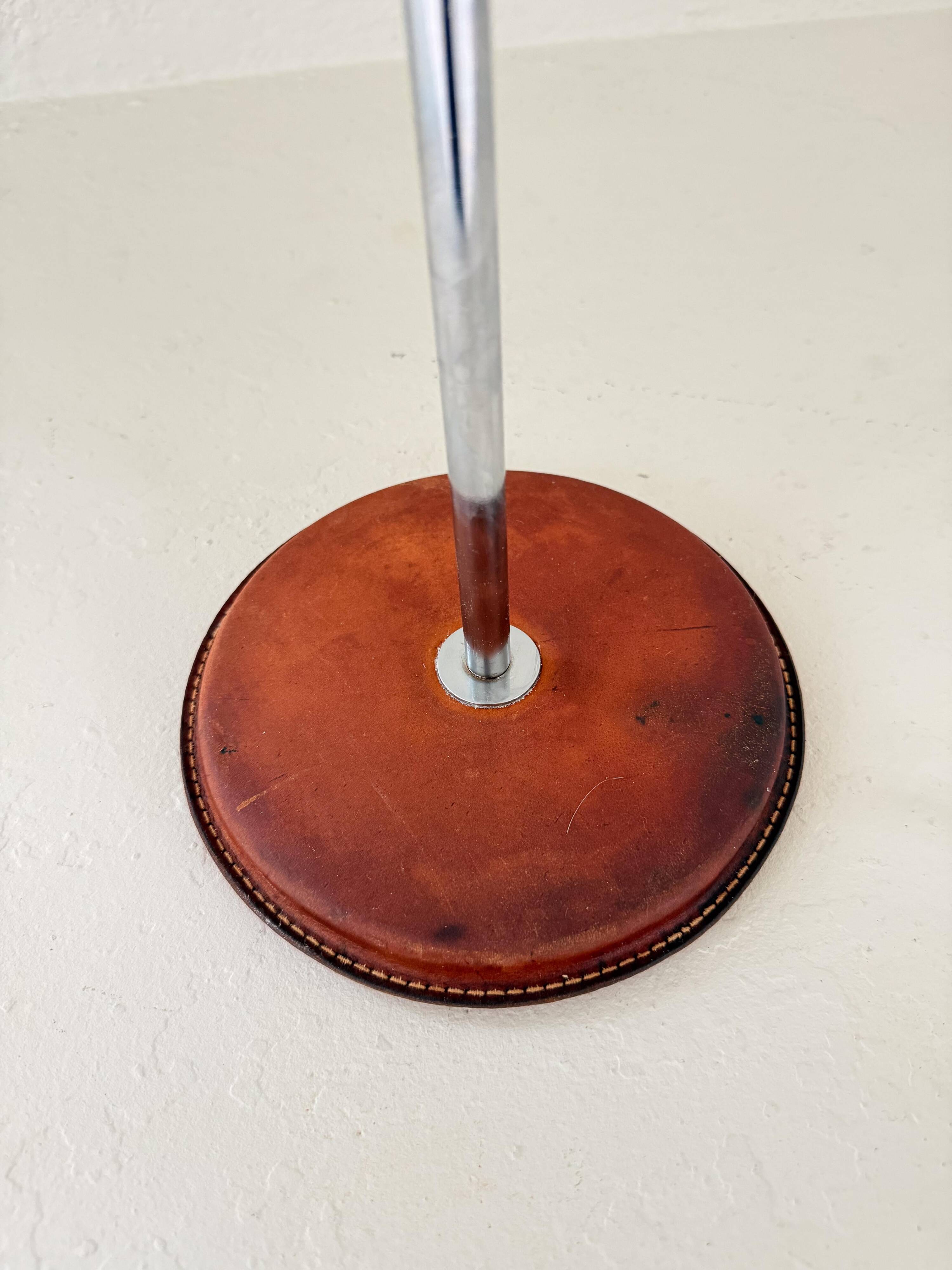 Vintage Midcentury desk lamp in brown leather and chrome Atelje Lyktan, Sweden