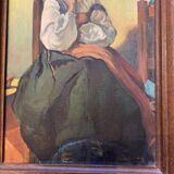 Portrait de jeune fille huile sur toile signature illisible europe de l'est