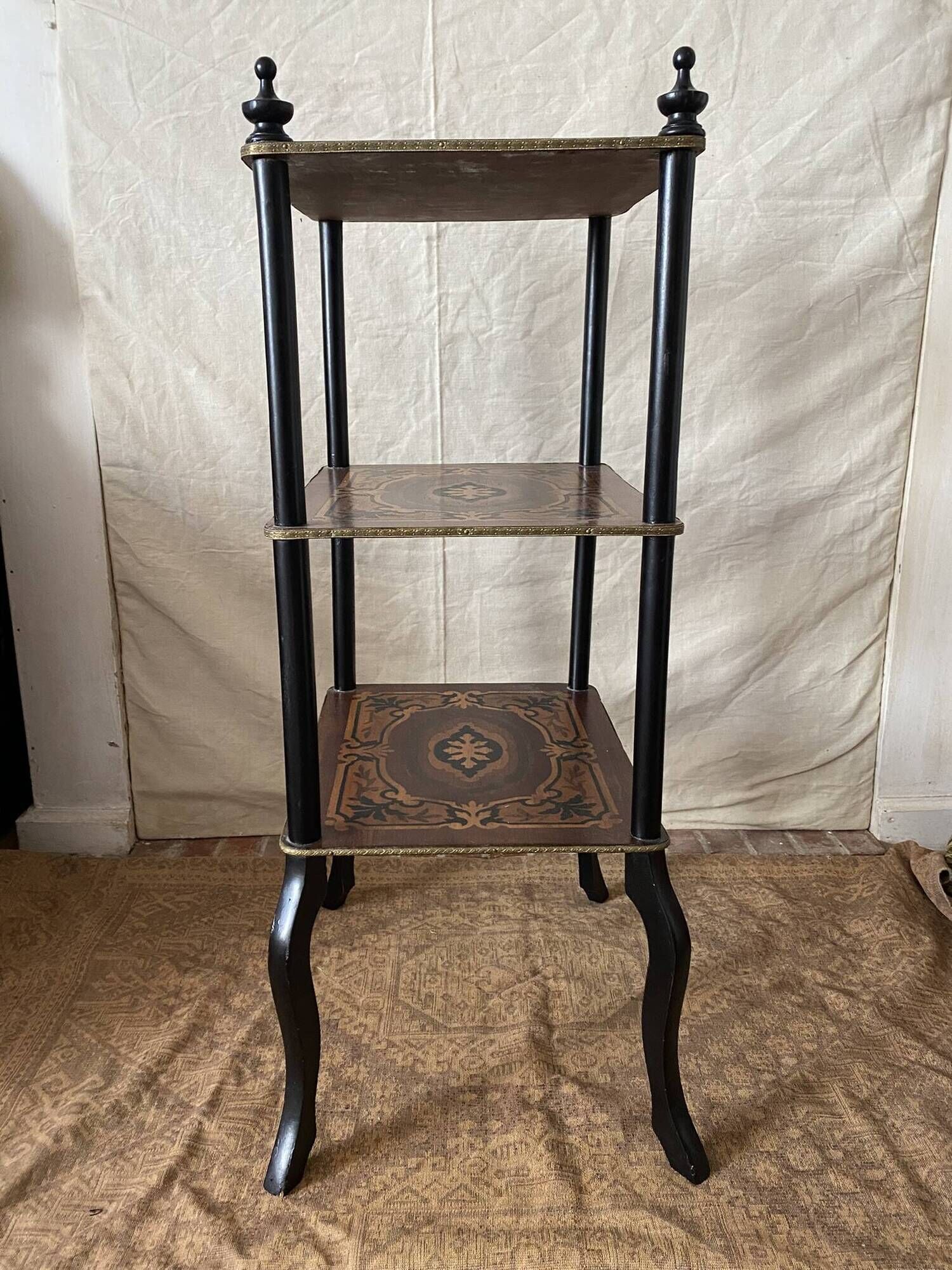 Side table, Napoleon III occasional table with 3 tiers in marquetry.
