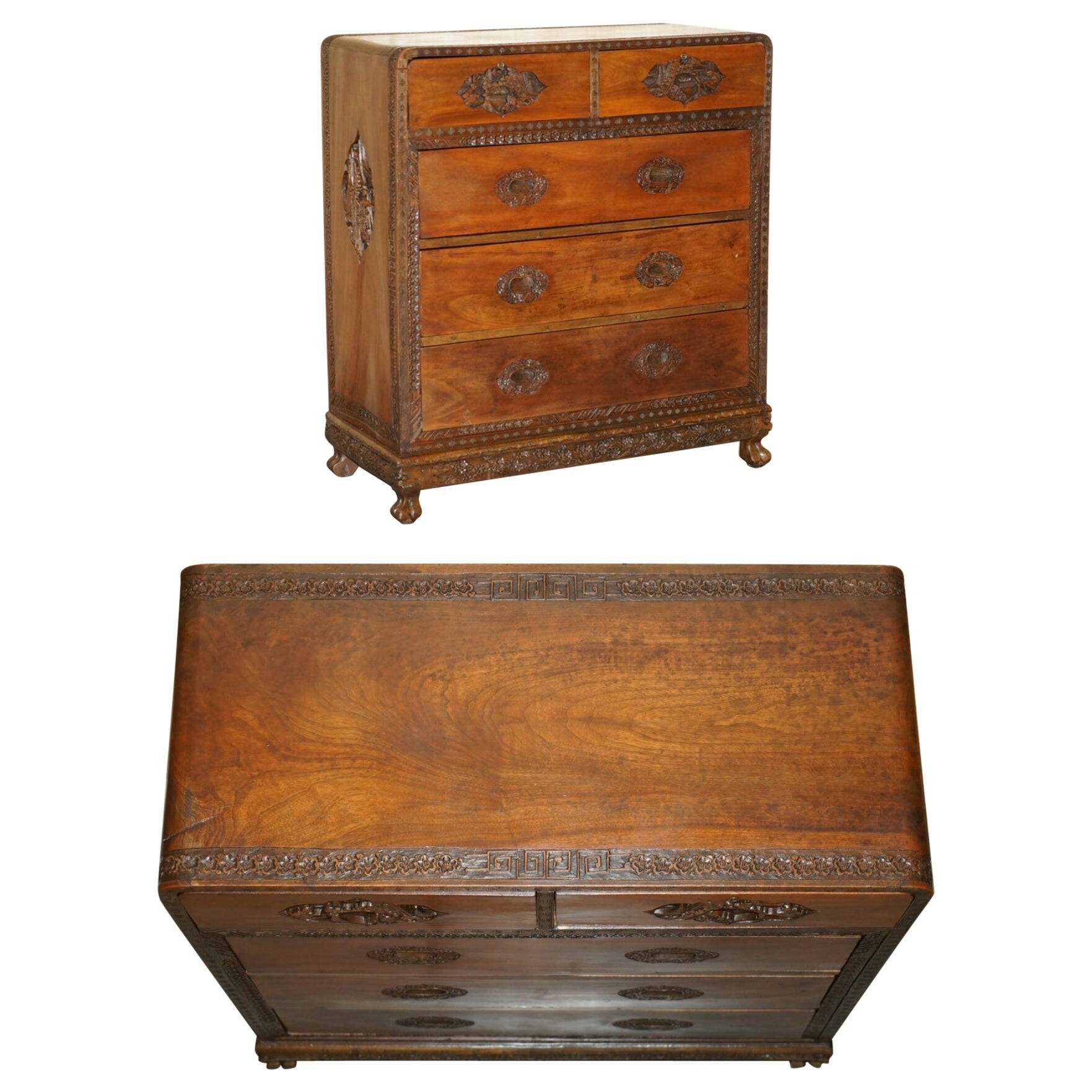 Antique Chinese commode hand-carved circa 1890 with detailed handles.