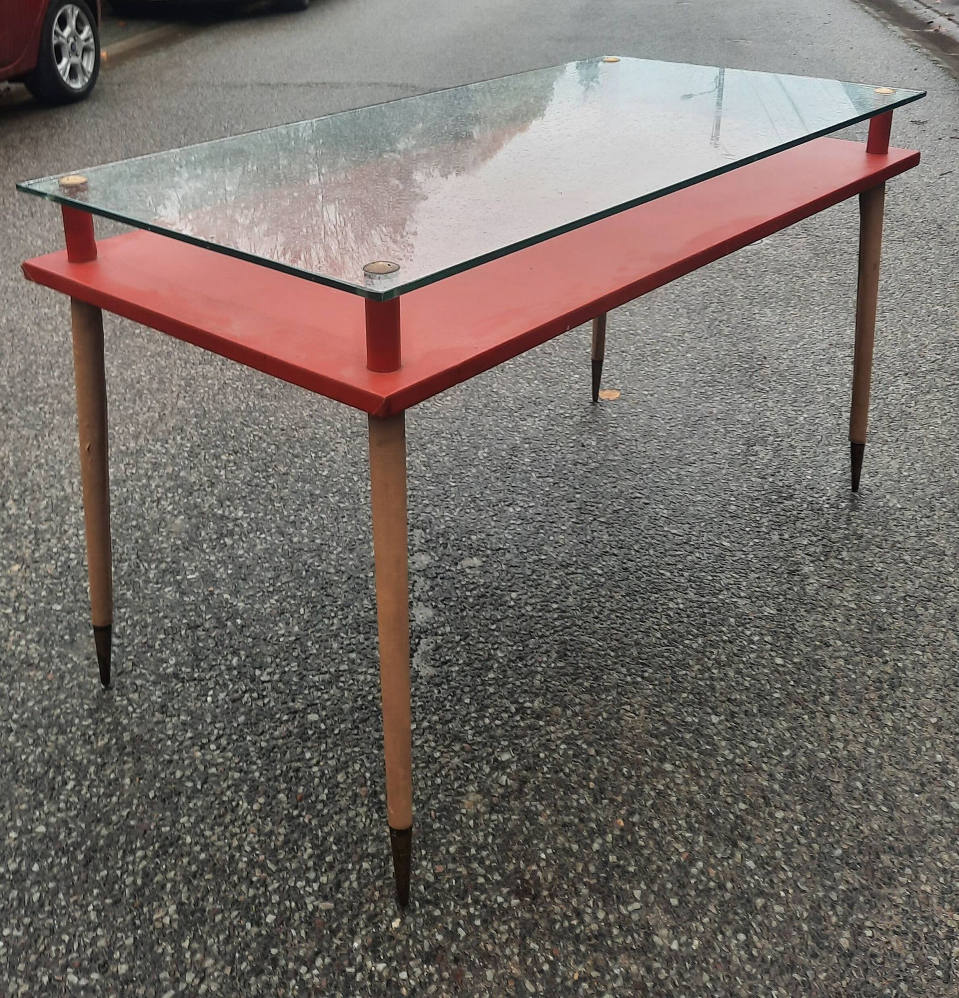 Vintage desk table with tapered legs