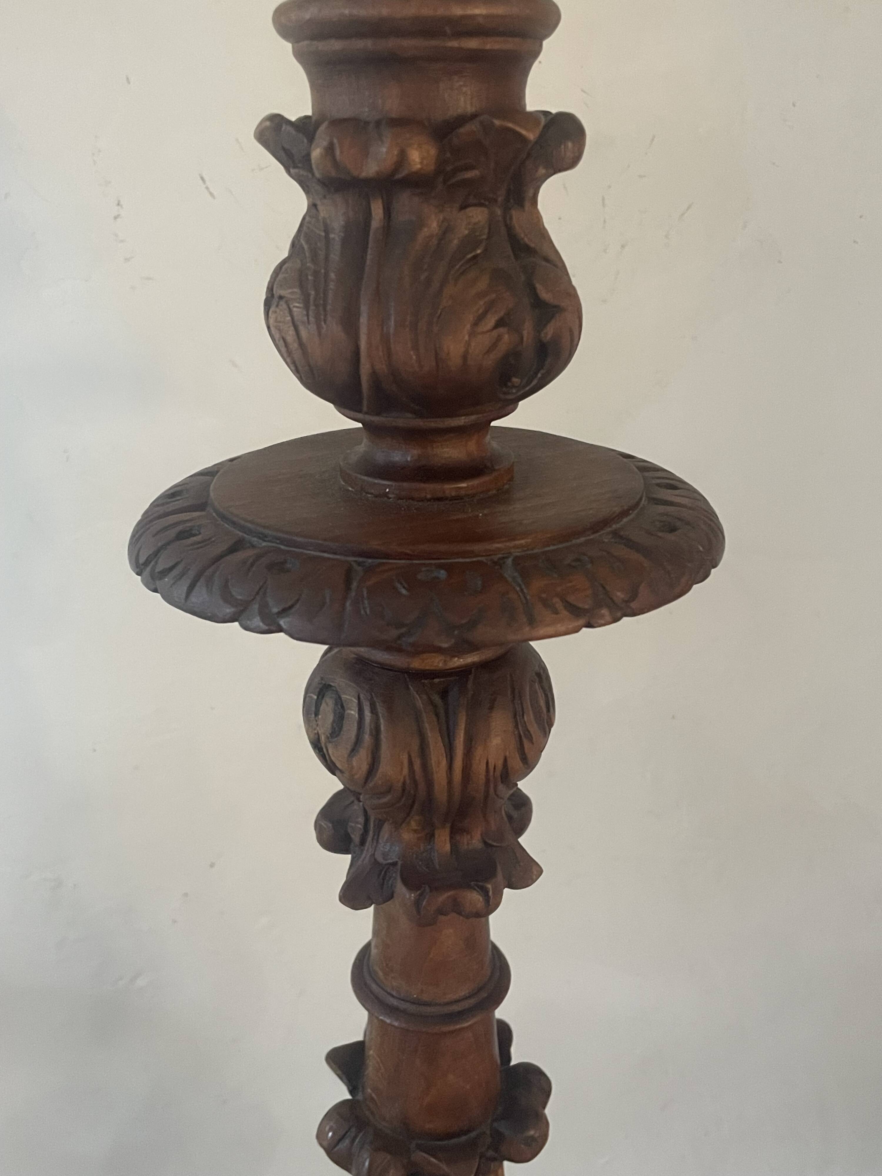 Antique carved wooden lamp 67cm