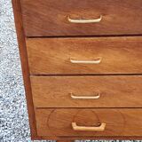 Chest of drawers of the 50s in golden oak compass feet 4 drawers