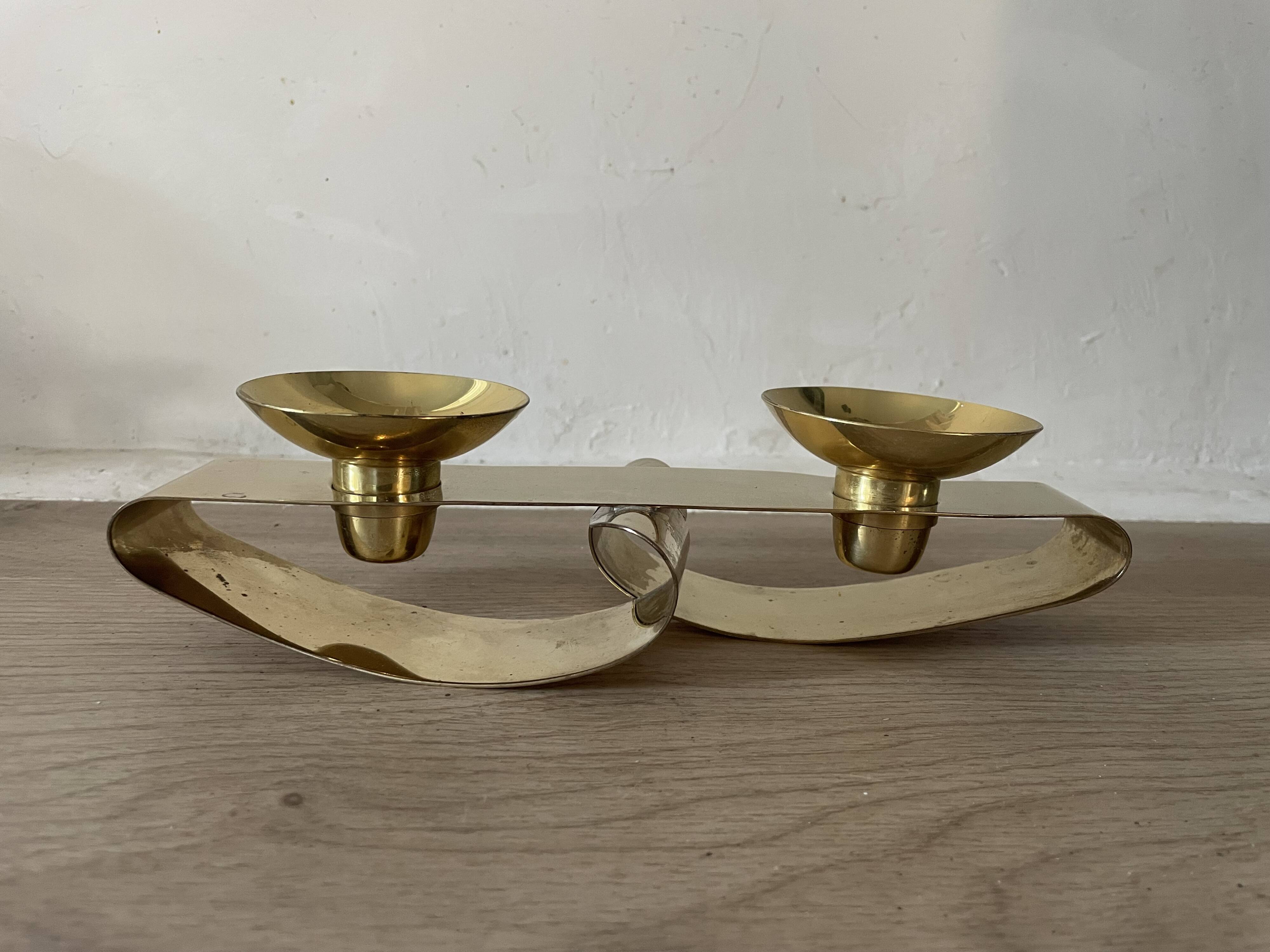 Vintage double Scandinavian candlestick in brass