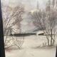 Watercolor framed by a snowy landscape