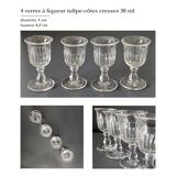 Vintage set of 4 hollow-ribbed tulip liqueur glasses