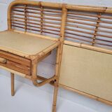 Rattan headboard with vintage bedside tables 1960