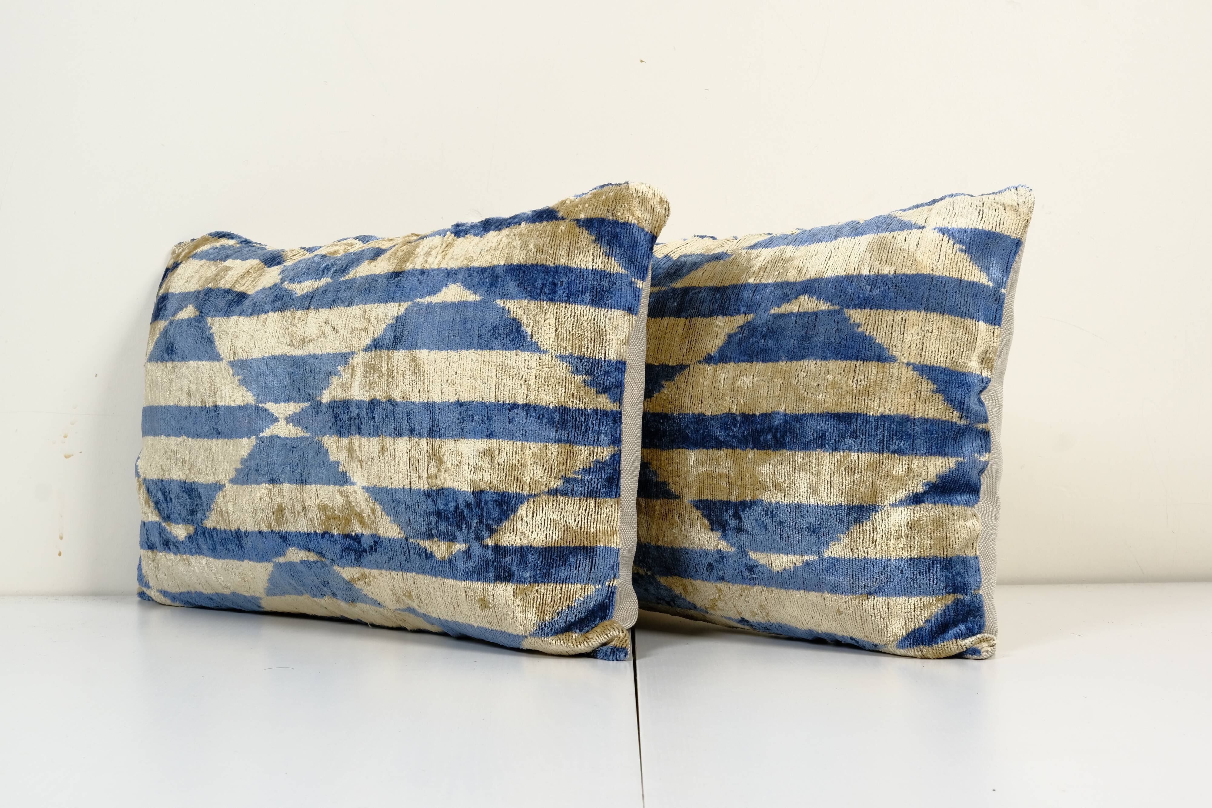 Pale blue uzbek ikat velvet pillowcases