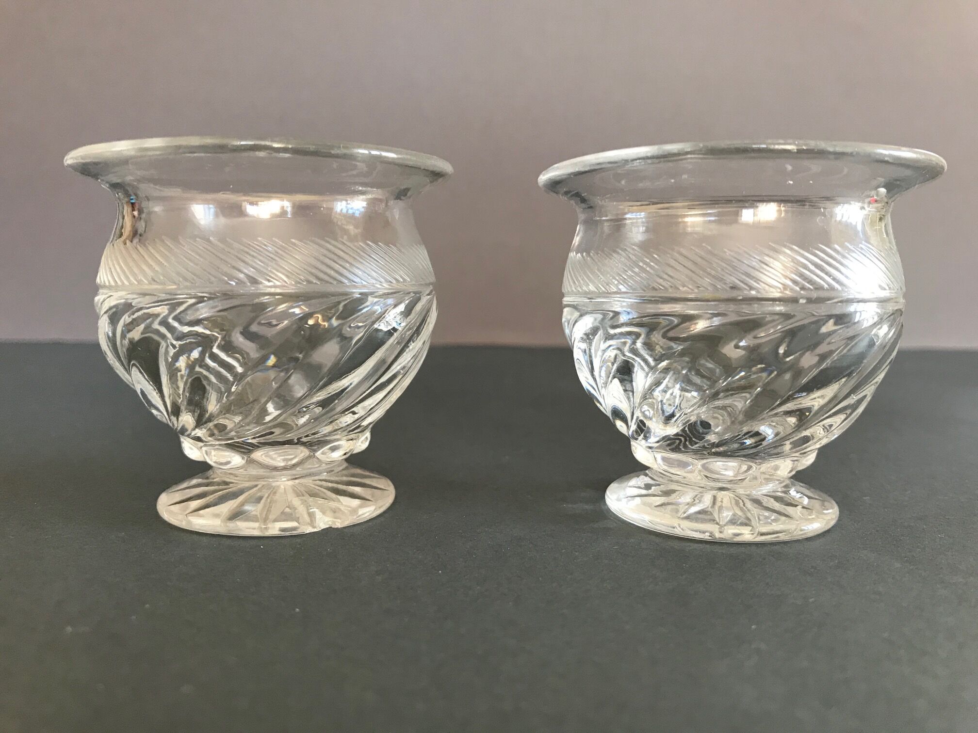 Pair of antique glass mustard pots