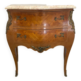 Old curved chest of drawers inlaid and marble Louis XV style