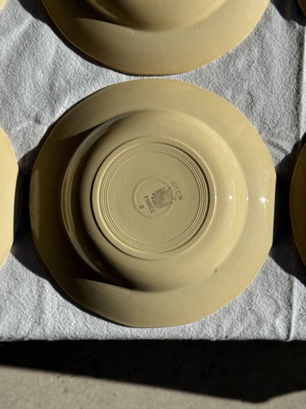 Lot de 12 assiettes creuses beige rose bleue Digoin Sarreguemines anciennes