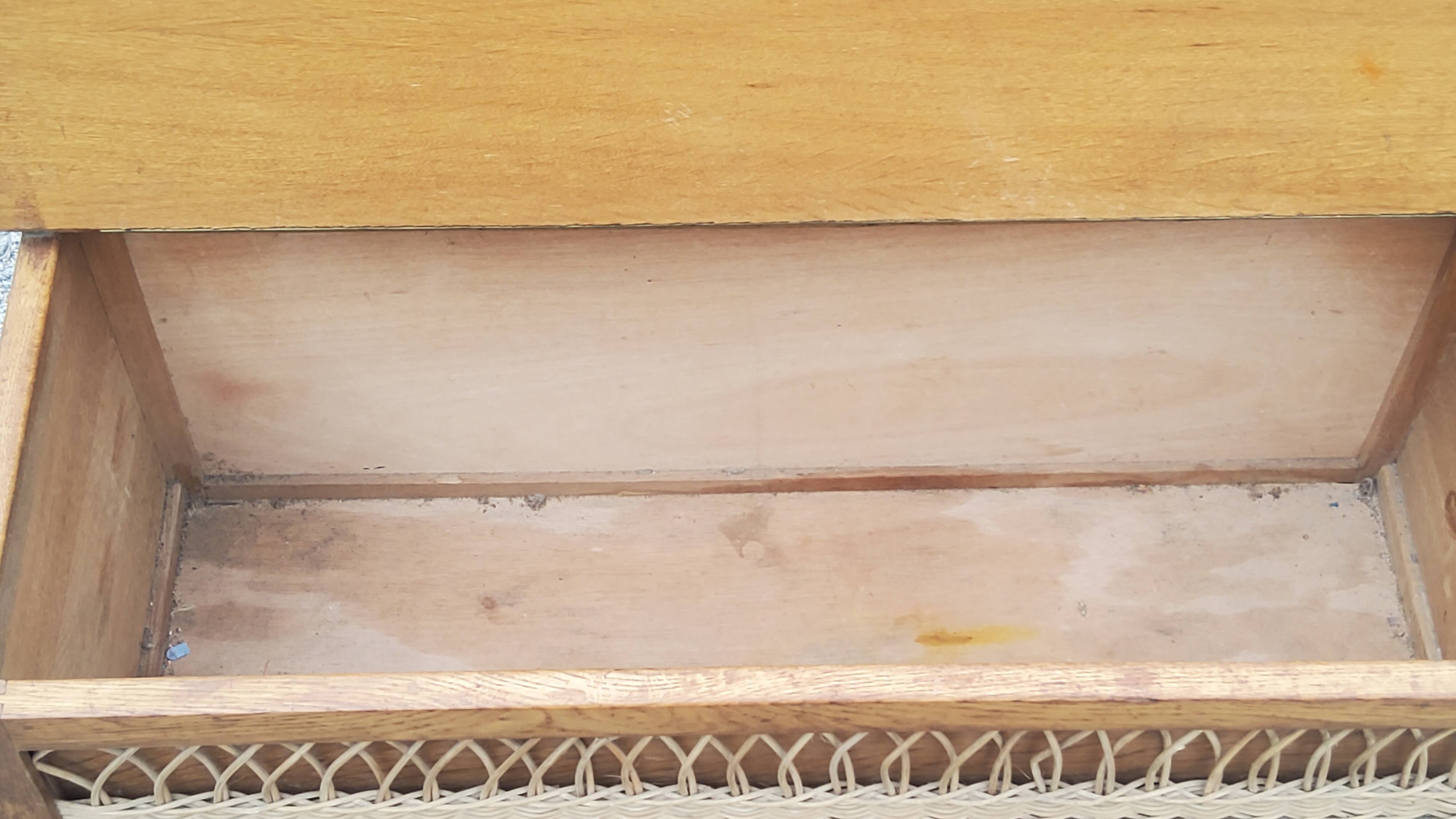 Vintage chest bench from the 50s in oak and rattan