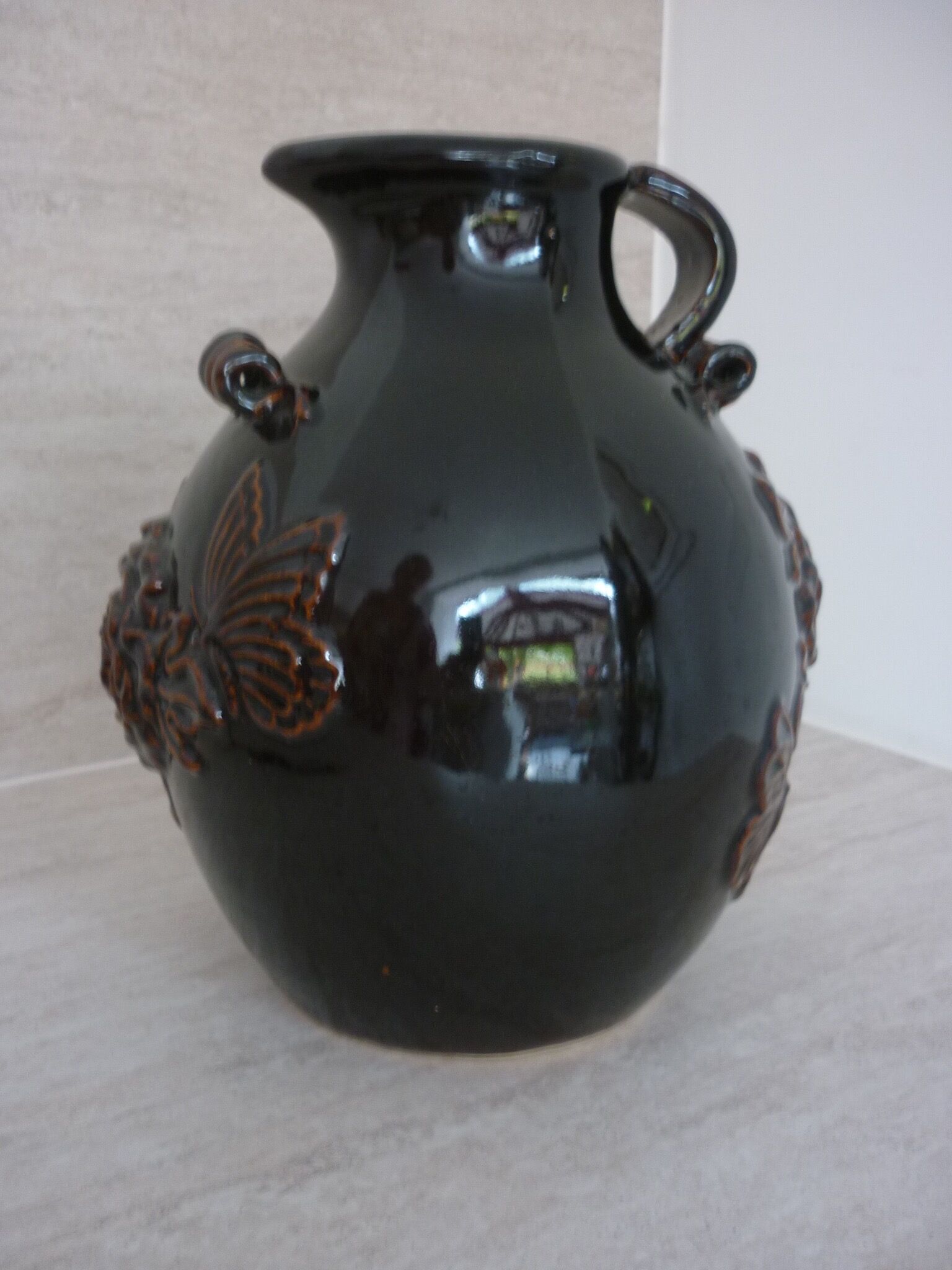 Dark brown ceramic potiche