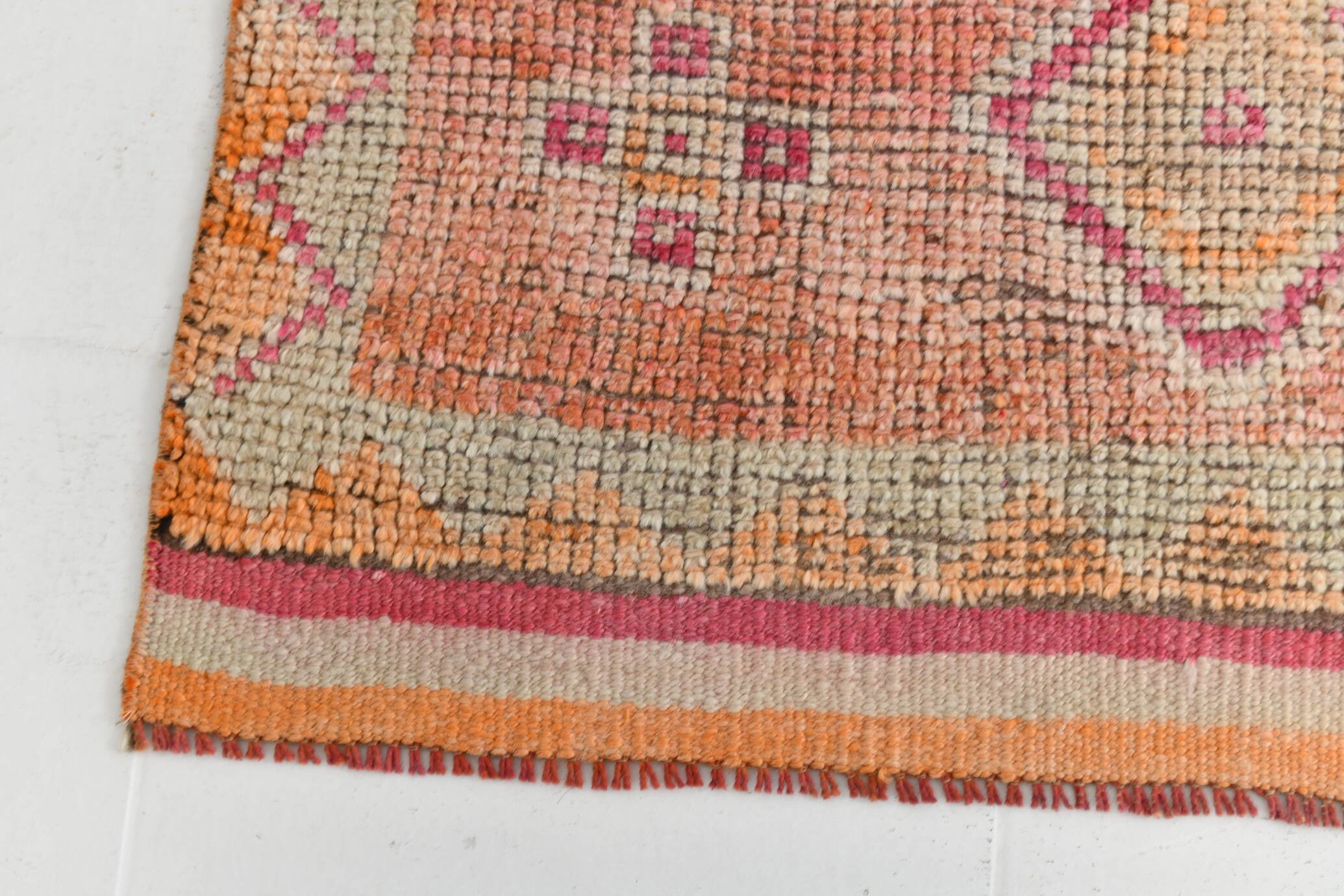 3x10 Coral Orange & Red Turkish Vintage Runner Rug, 98x322Cm