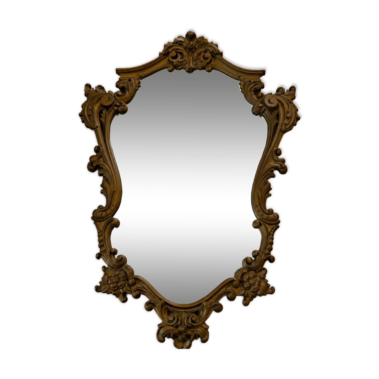 Antique mirror in Louis XV Rocaille style with carved frame.