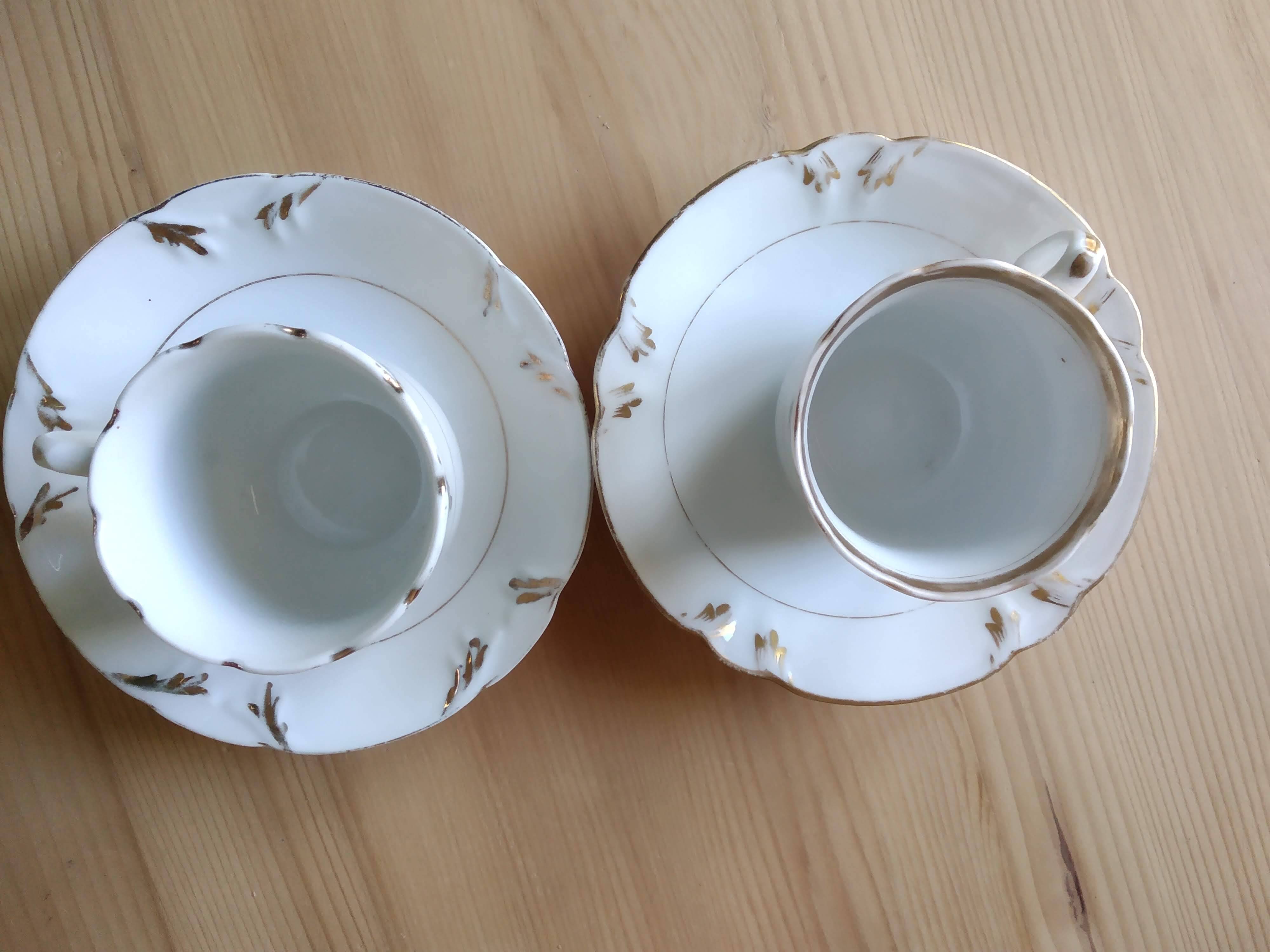 Coffee cups and sugar bowl, Old Paris Empire porcelain, Vve BARES