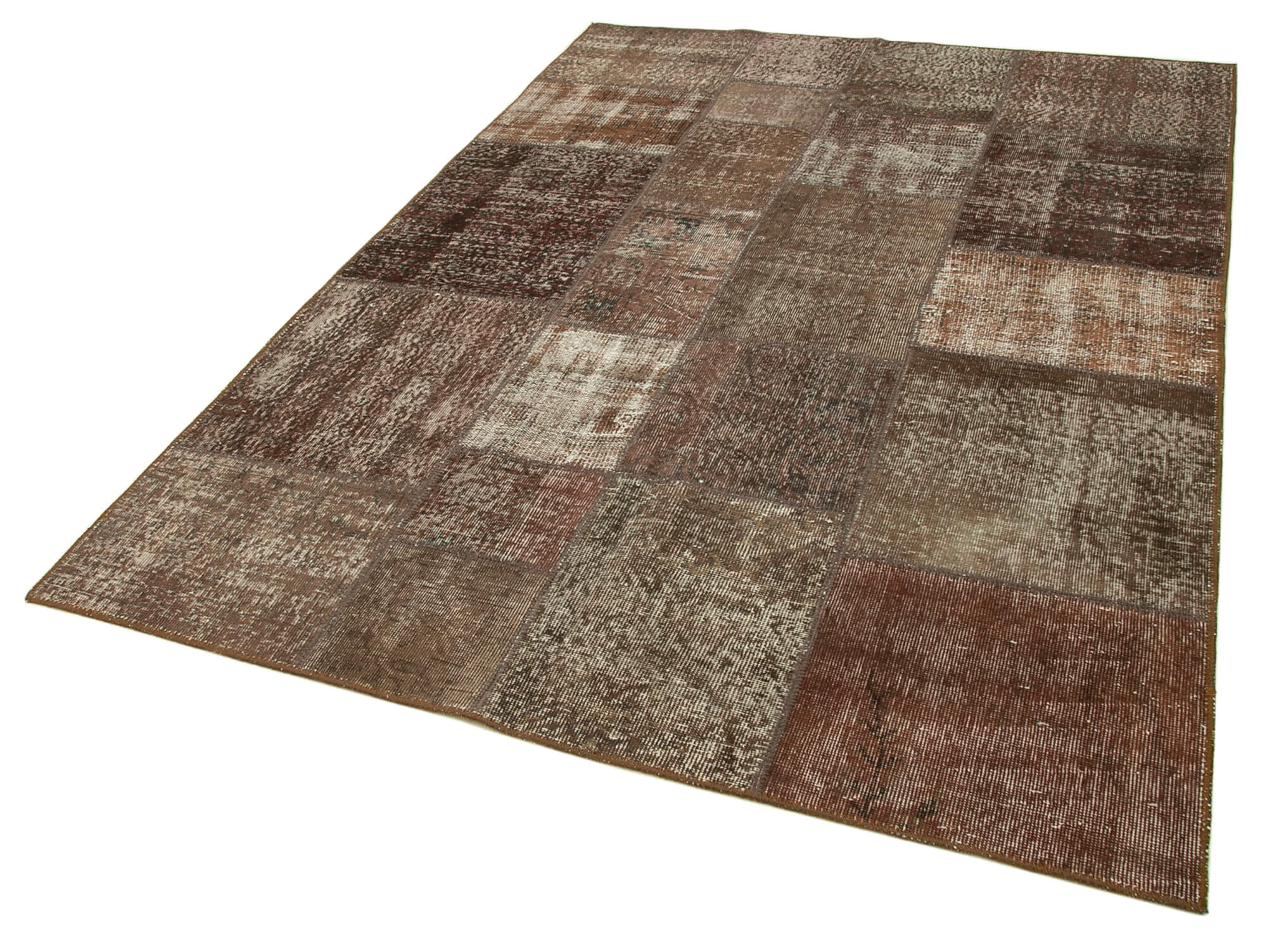 Hand-knotted turkish vintage 170 cm x 245 cm brown patchwork carpet