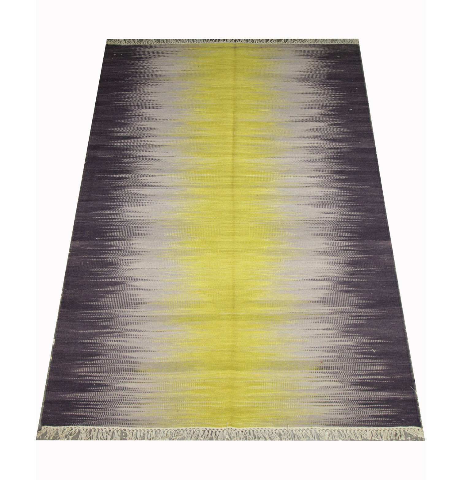 Modern Green Black Wool Kilim Area Rug Handwoven Abstract Rug- 122x183cm