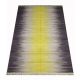 Modern Green Black Wool Kilim Area Rug Handwoven Abstract Rug- 122x183cm