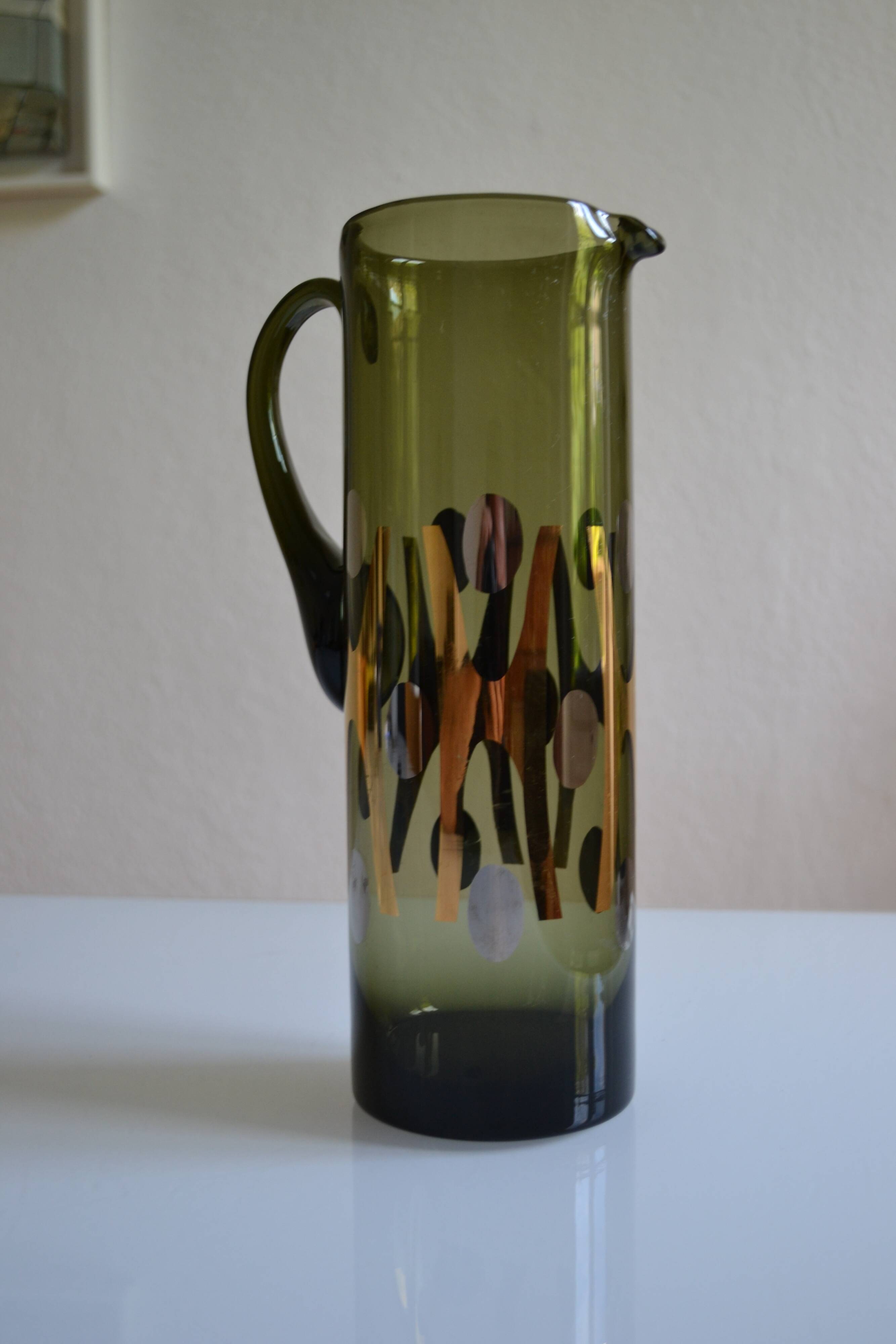 Modernist blown glass pitcher with geometric decoration 1970