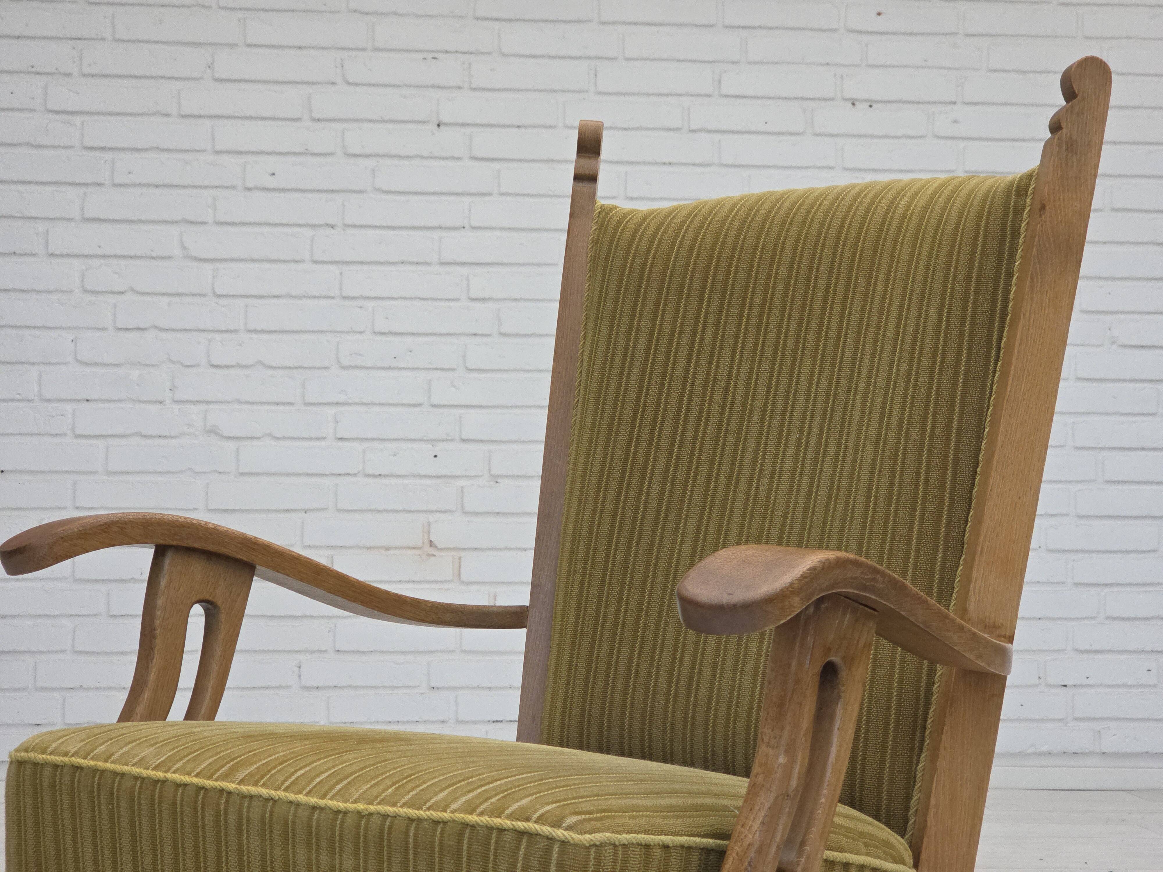 1970s, Scandinavian armchair, cotton/wool fabric, solid oak wood.