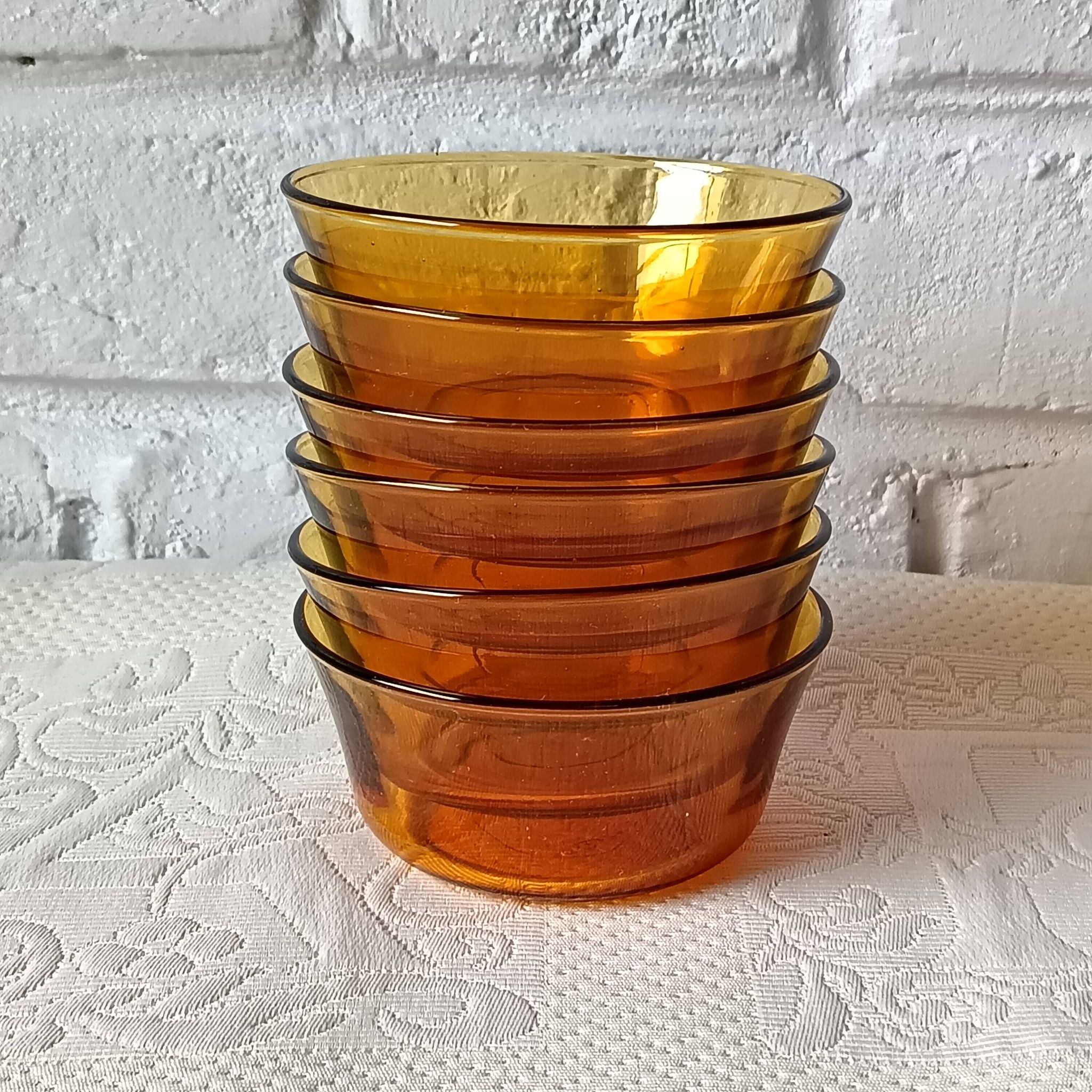 6 amber glass dessert bowls Vereco vintage France