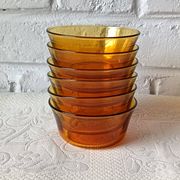 6 amber glass dessert bowls Vereco vintage France