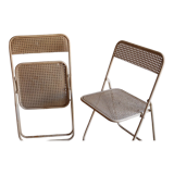 Two metal tanned folding chairs