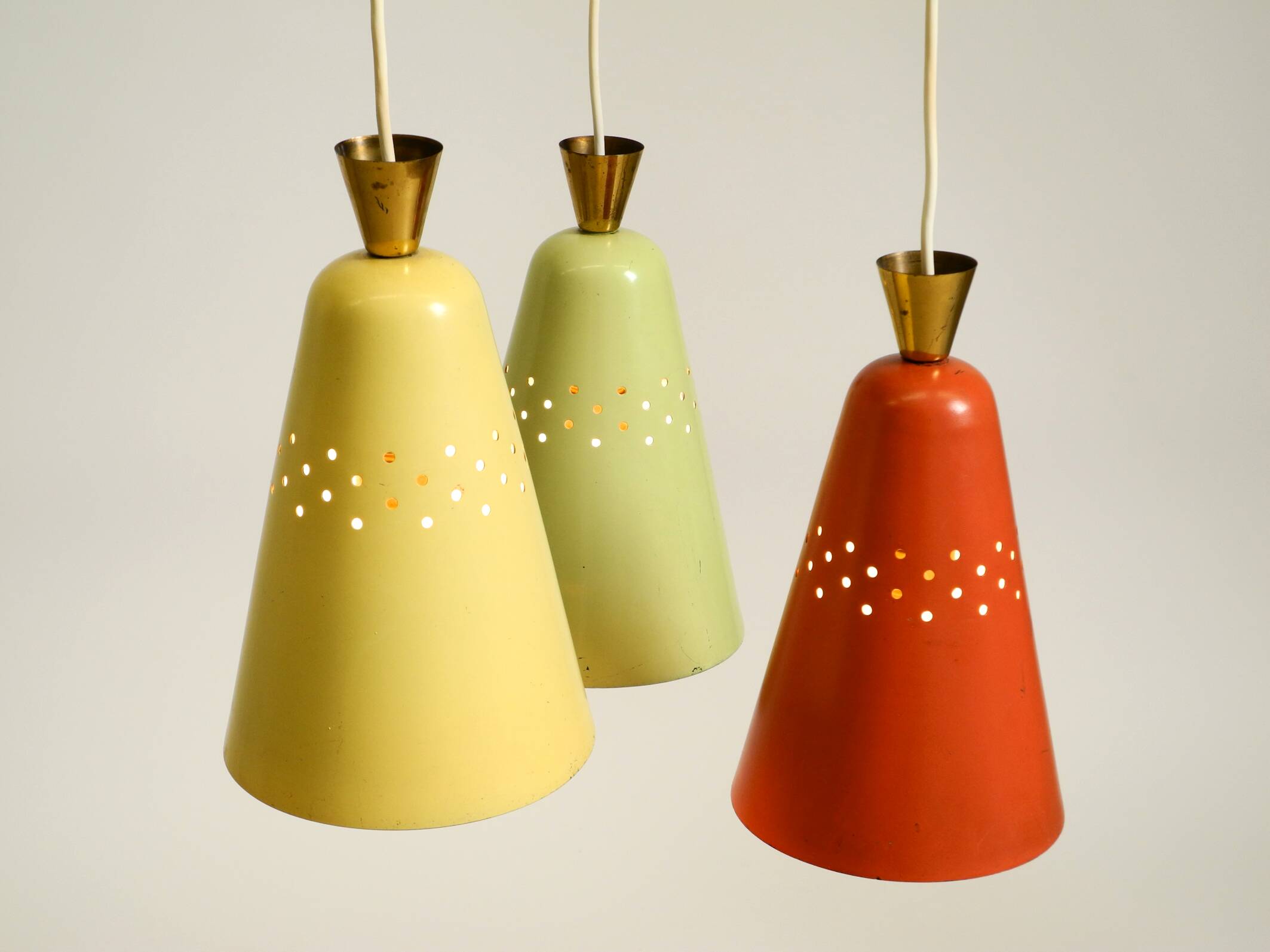 Beautiful large original mid-century 3-arm colorful bag ceiling lamp