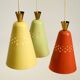 Beautiful large original mid-century 3-arm colorful bag ceiling lamp
