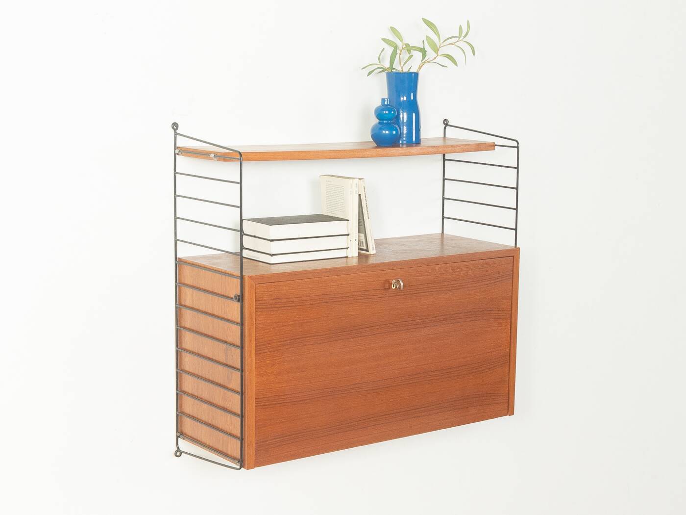 String shelving system by Nils Strinning, Sweden, 1949, teak and black wire, vintage