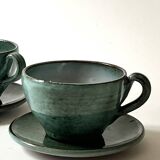 Handmade and signed glazed ceramic coffee cups, circa 1950.