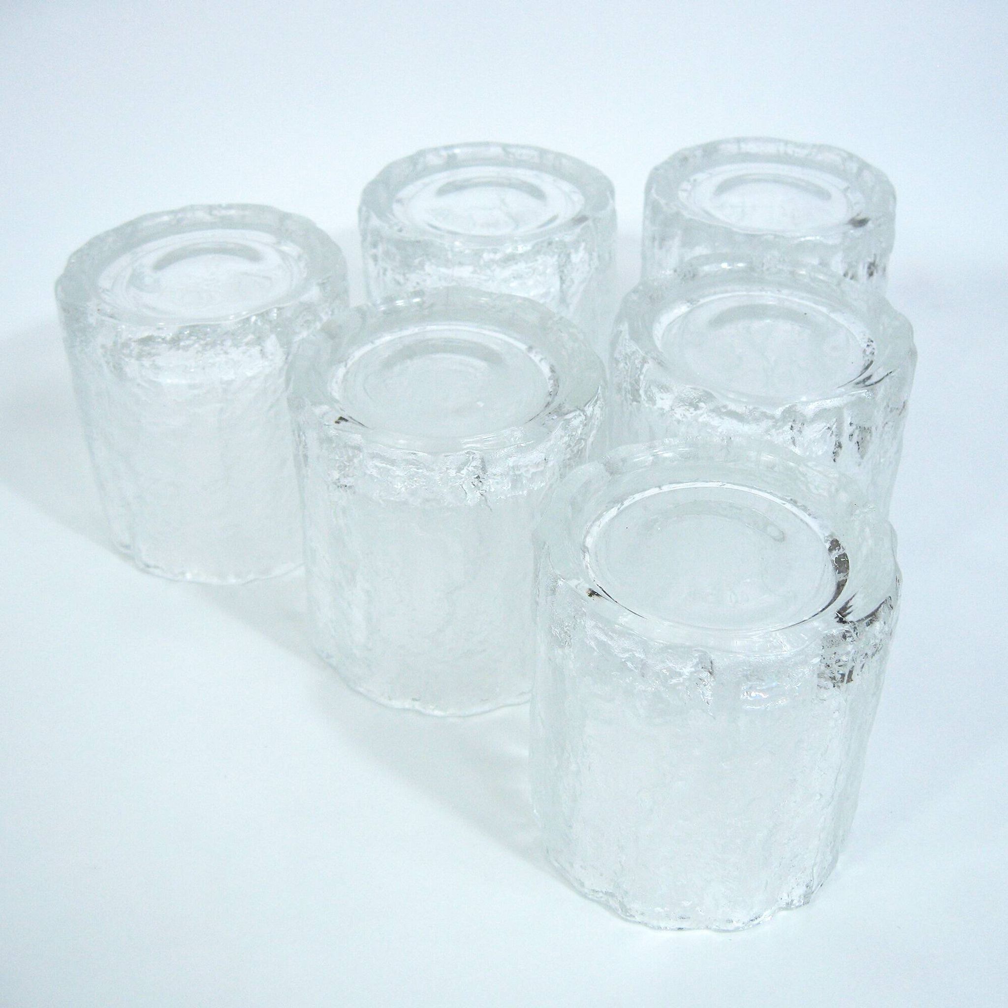 Molded glass whisky service - ice bark decoration - Frostfire Hoya Mikasa - vintage 1980s