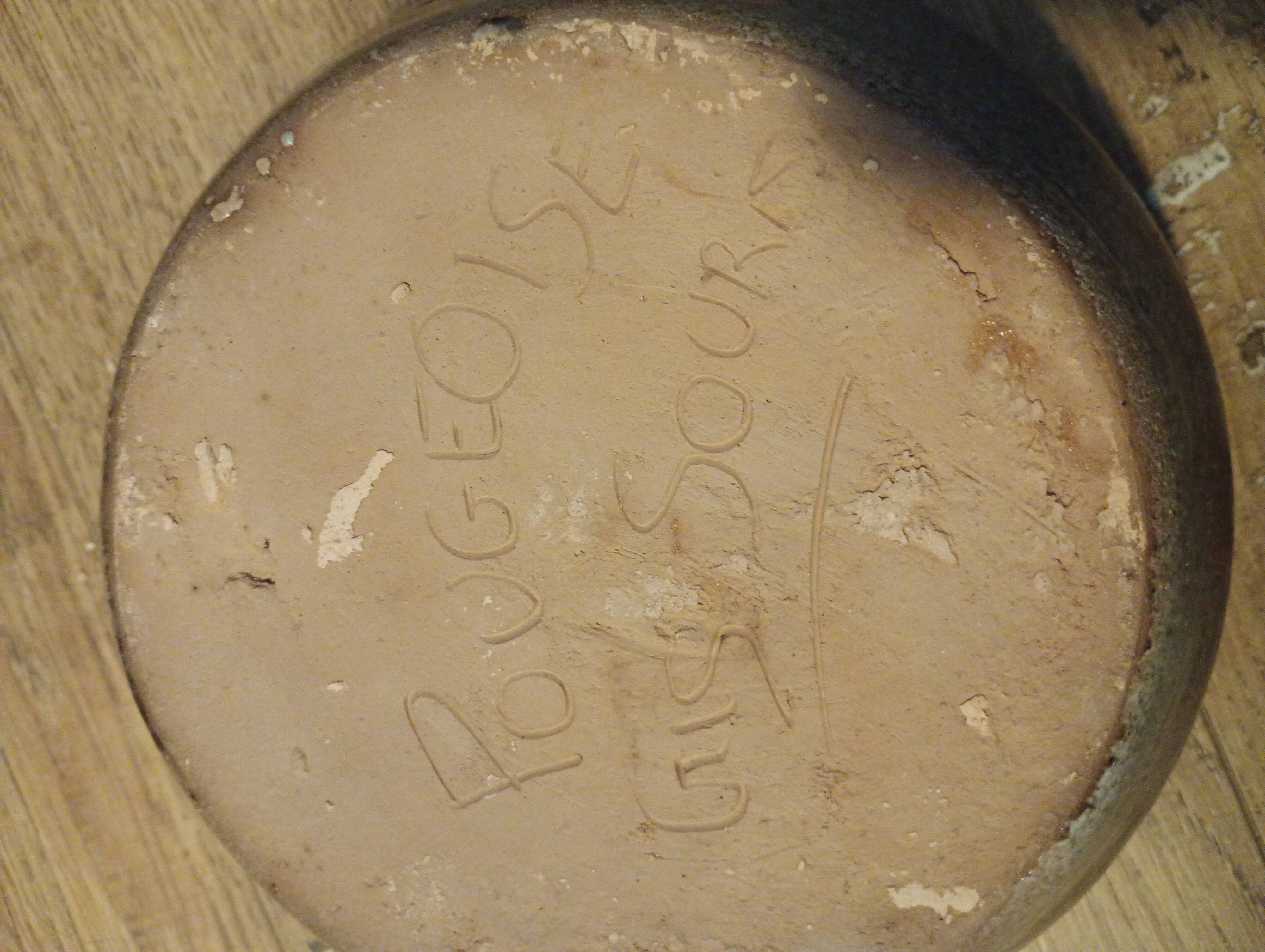 Spherical stoneware vase. Signed Pougeoise grey mouse.