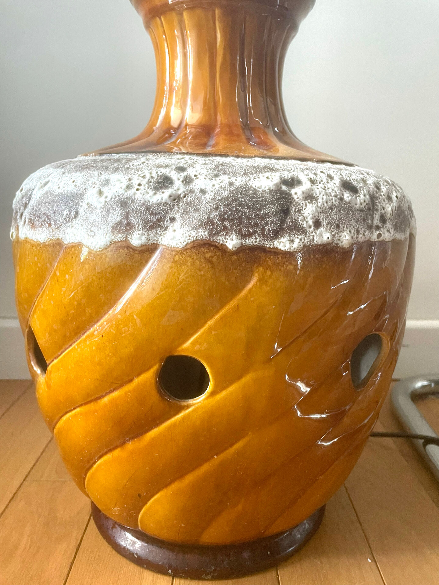 Mid-century perforated ceramic lamp