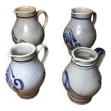 Lot de 4 pichets céramique bleu 25 & 50cl vintage