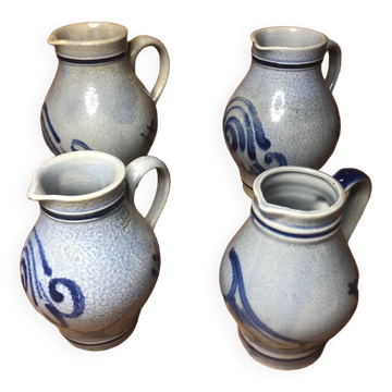 Lot de 4 pichets céramique bleu 25 & 50cl vintage