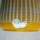 Art Deco milk pot, enamelled sheet as coffee maker, yellow and white signed BB
